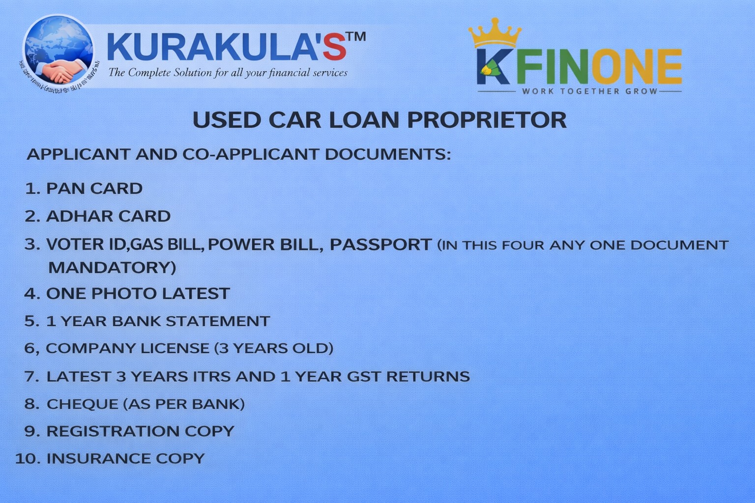 USED CAR LOAN PROPRIETORSHIP