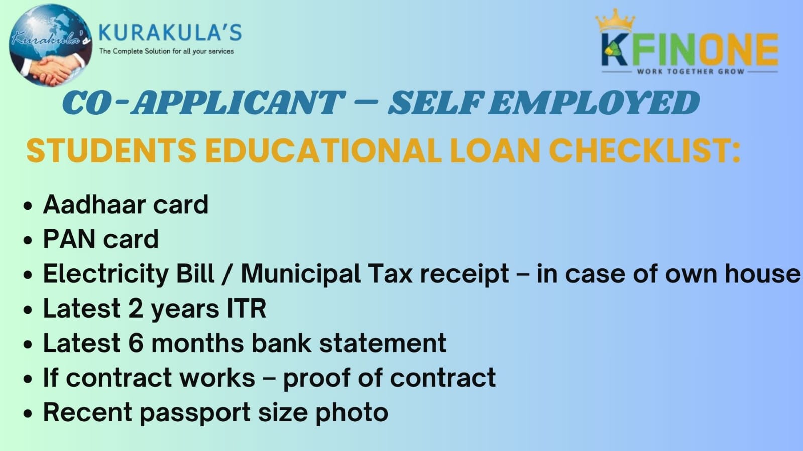 EDUCATIONAL LOAN ( CO APPLICANT SELF EMPLOYEED )